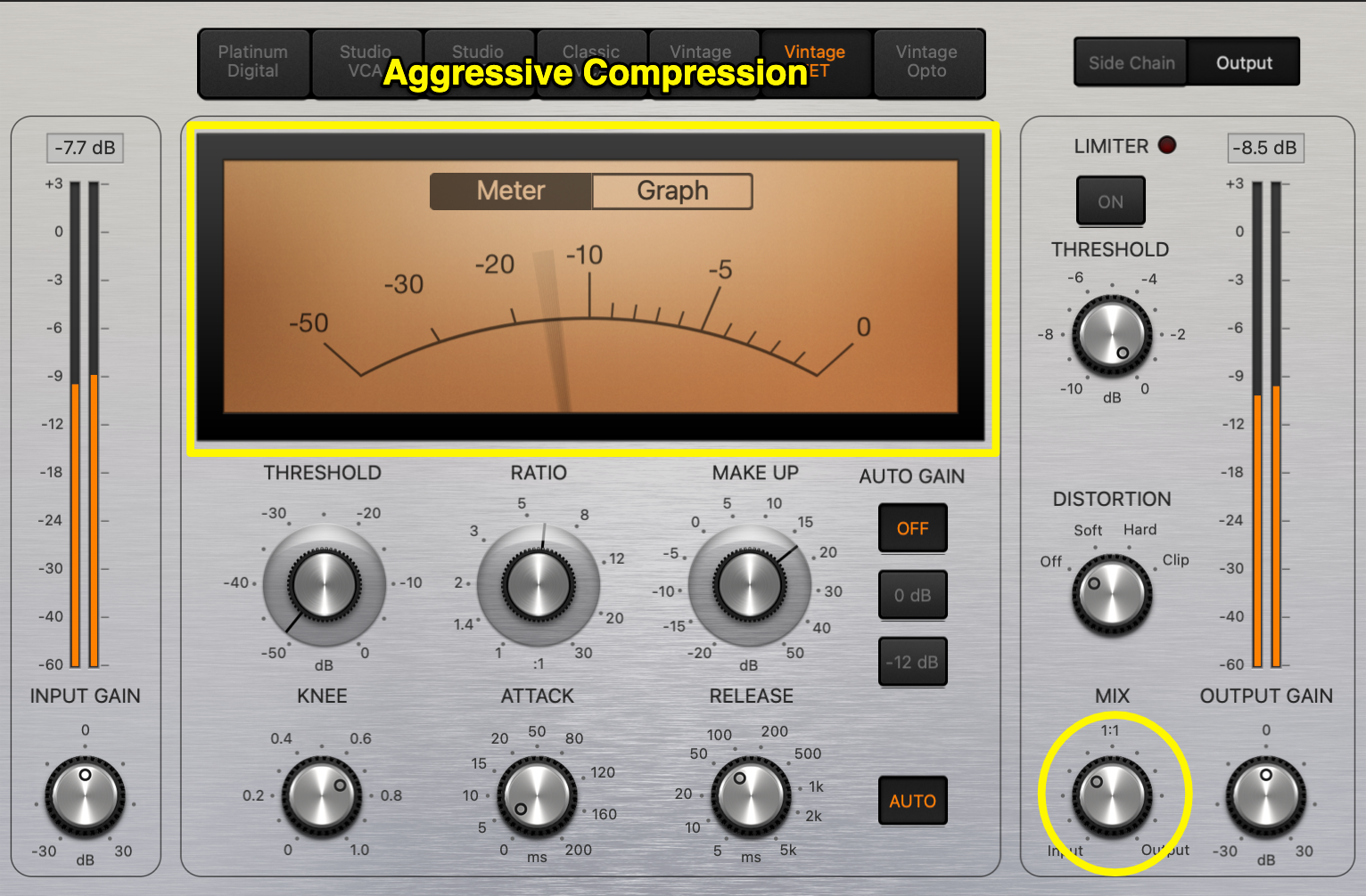 parallel compression mix knob